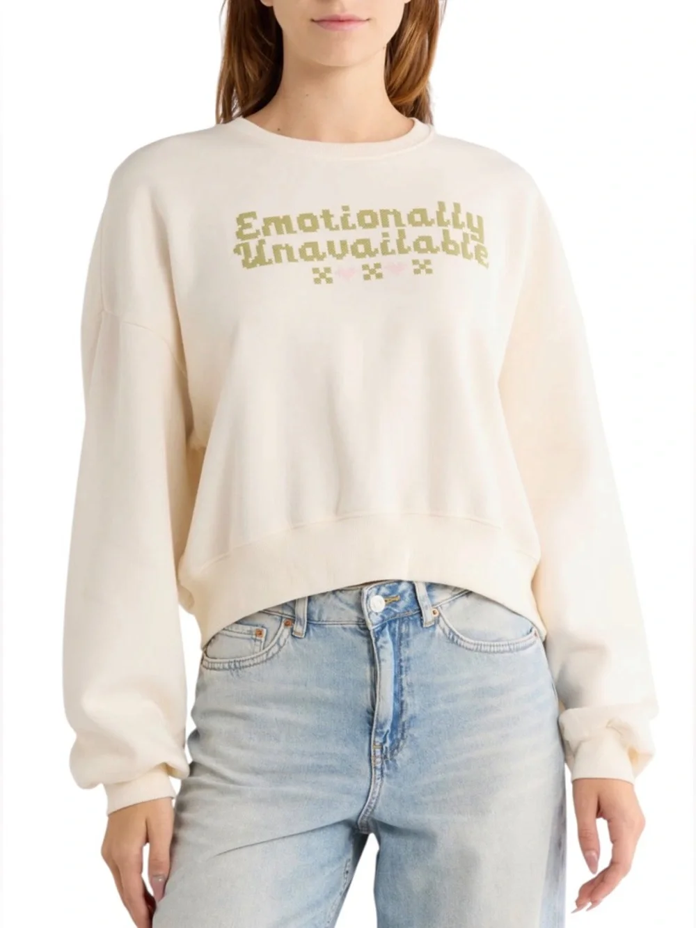 Ripple Junction Stitched Emotionally Unavailable Crewneck Sweatshirt - Picture 1 of 5